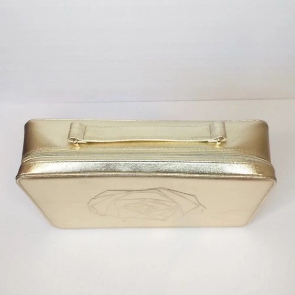 New! Lancome Gold Shiny Makeup Box Tote Bag, Handle, Zipper - Holiday